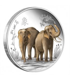 Feng Shui Silver Coin - Elephants