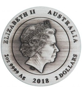 Kookaburra 2018 2oz Silver Antiqued High Relief Rimless Coin