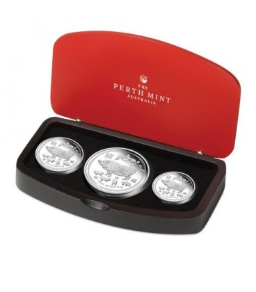 Lunar Silver Coin Series II 2019 Year of the Pig Silver Proof Three-Coin Set