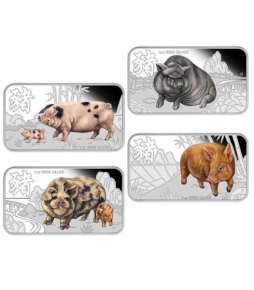 Lunar Calendar Coin Series 2019 Year of the Pig 1oz Silver Proof Four-Coin