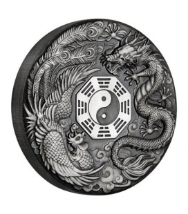 Dragon and Phoenix 2019 2oz Silver Antiqued Coin