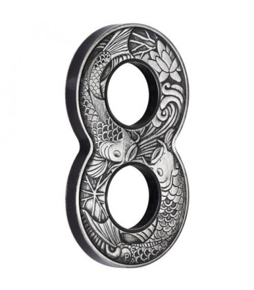 Figure Eight Koi Fish 2019 2oz Silver Antiqued Coin