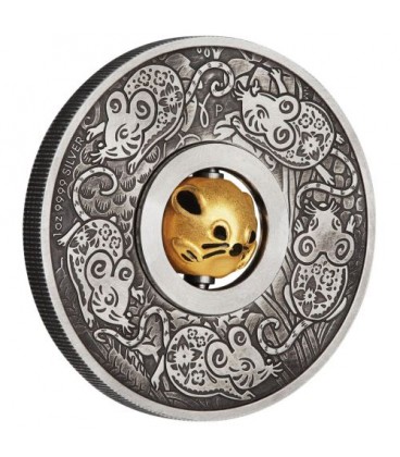 Year of the Mouse Rotating Charm 2020 1oz Silver Antiqued Coin