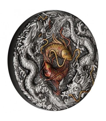 Double Dragon and Yin Yang Koi 2021 2oz Silver Anti. Coin