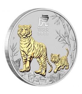 Tiger 1oz 9999 Silver Gilded Coin