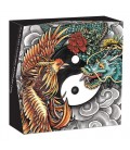 Double Dragon and Dragon Phoenix with Yin Yang 2oz 9999 Silver Antiq.