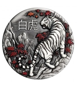 White Tiger 2022 2oz Silver Antiqued Coloured Coin