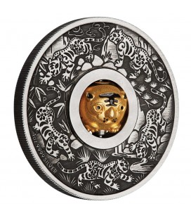 Tiger Rotating Charm 1oz Silver Antiqued Coin-2022