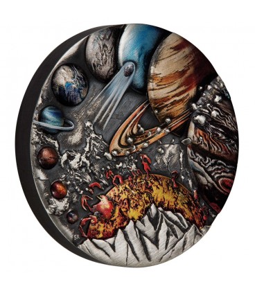 Nine Planets of the Solar System 5oz Silver Antiqued Coloured Coin