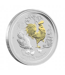Lunar Silver Coin Series II 2017 Year of the Rooster 1oz Silver Gilded Edition