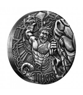 NORSE GODS - THOR 2016 2OZ SILVER HIGH RELIEF ANTIQUED COIN