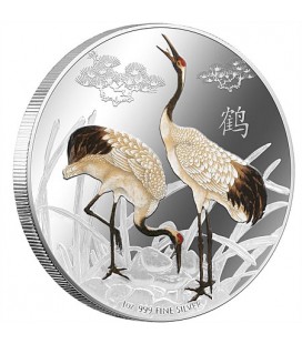 Feng Shui Silver Coin - Cranes