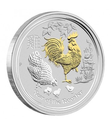 Lunar Silver Gilded Coin Year of the Rooster 1oz Silver-2017