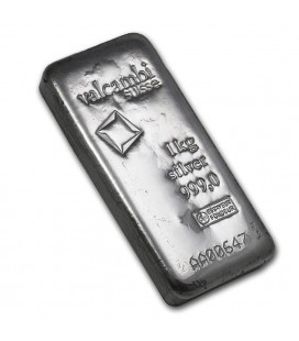 VALCAMBI 1 KILO SILVER CAST BAR .999 FINE -ASSAY CARD